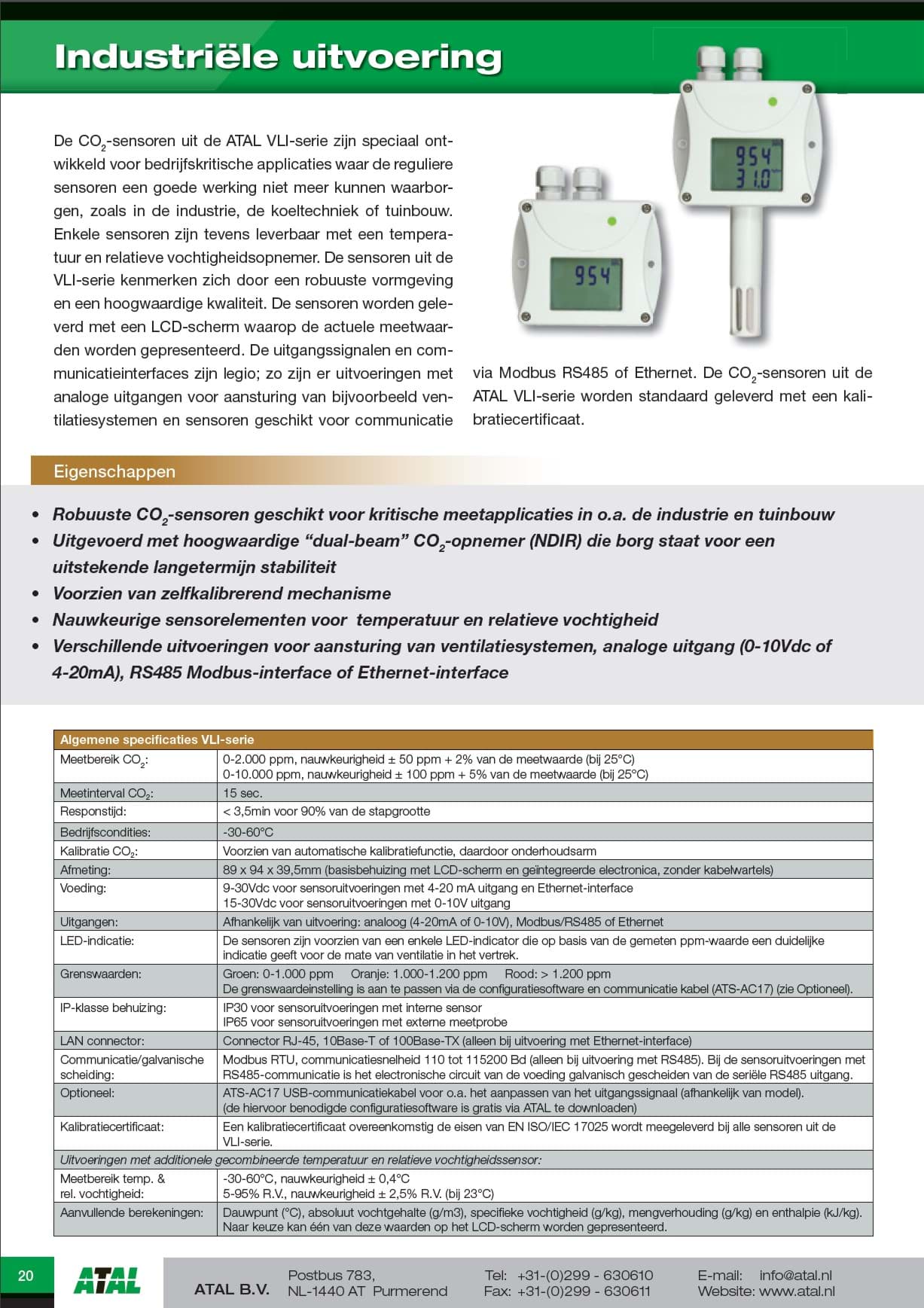 ATAL brochure CO2-sensoren VLI-serie